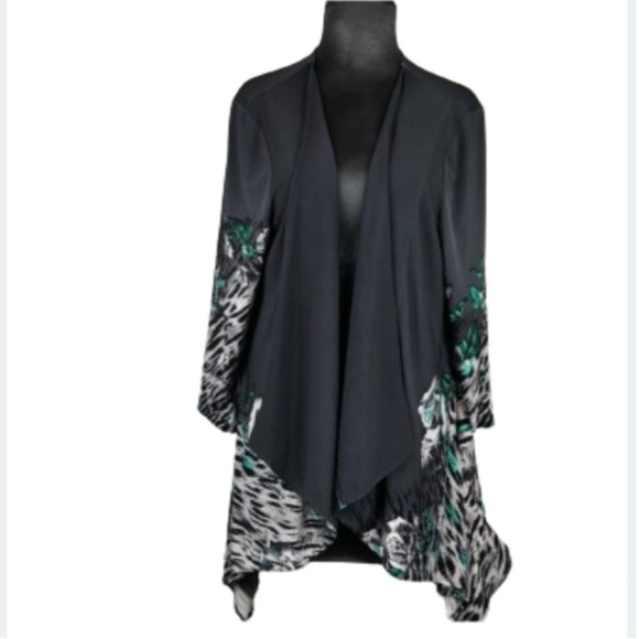 2/$30 Picadilly Fashion Slinky Cardigan Size XL Open Front Floral Animal Print - Picture 1 of 15